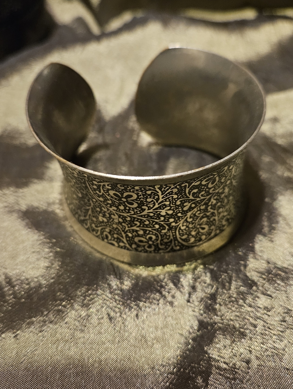 Engraved Silver-Tone Floral Cuff Bracelet